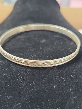 Sterling Silver Textured Bangle Bracelet - Silver